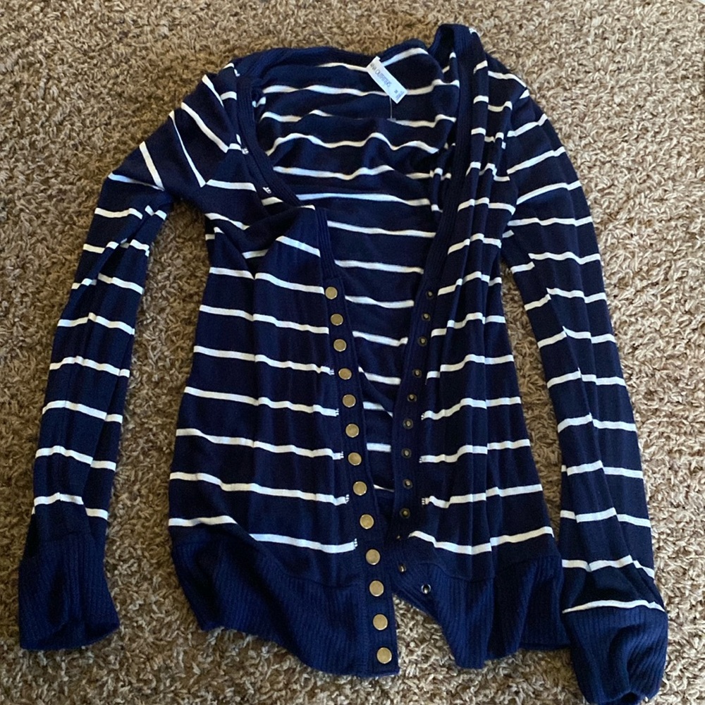 Like new navy and white button v neck cardigan